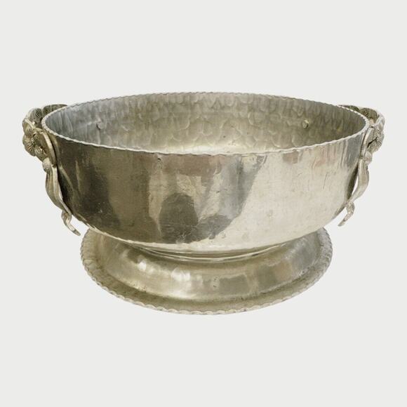 Vintage Hand Wrought Rodney Kent Aluminum Bowl Floral Handles #407 - Picture 3 of 8